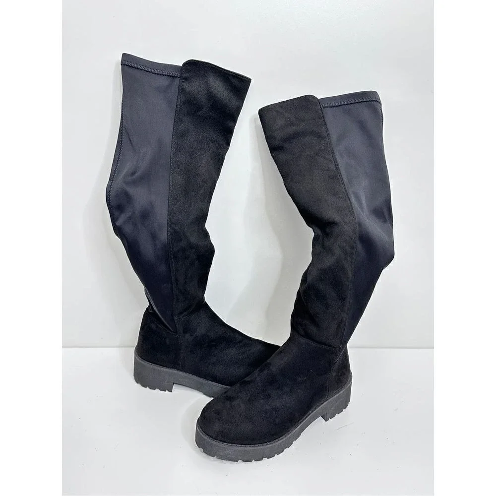 Dirty Laundry Black Over The Knee Lug‎ Sole Stretch Boot Womens Size 6.5